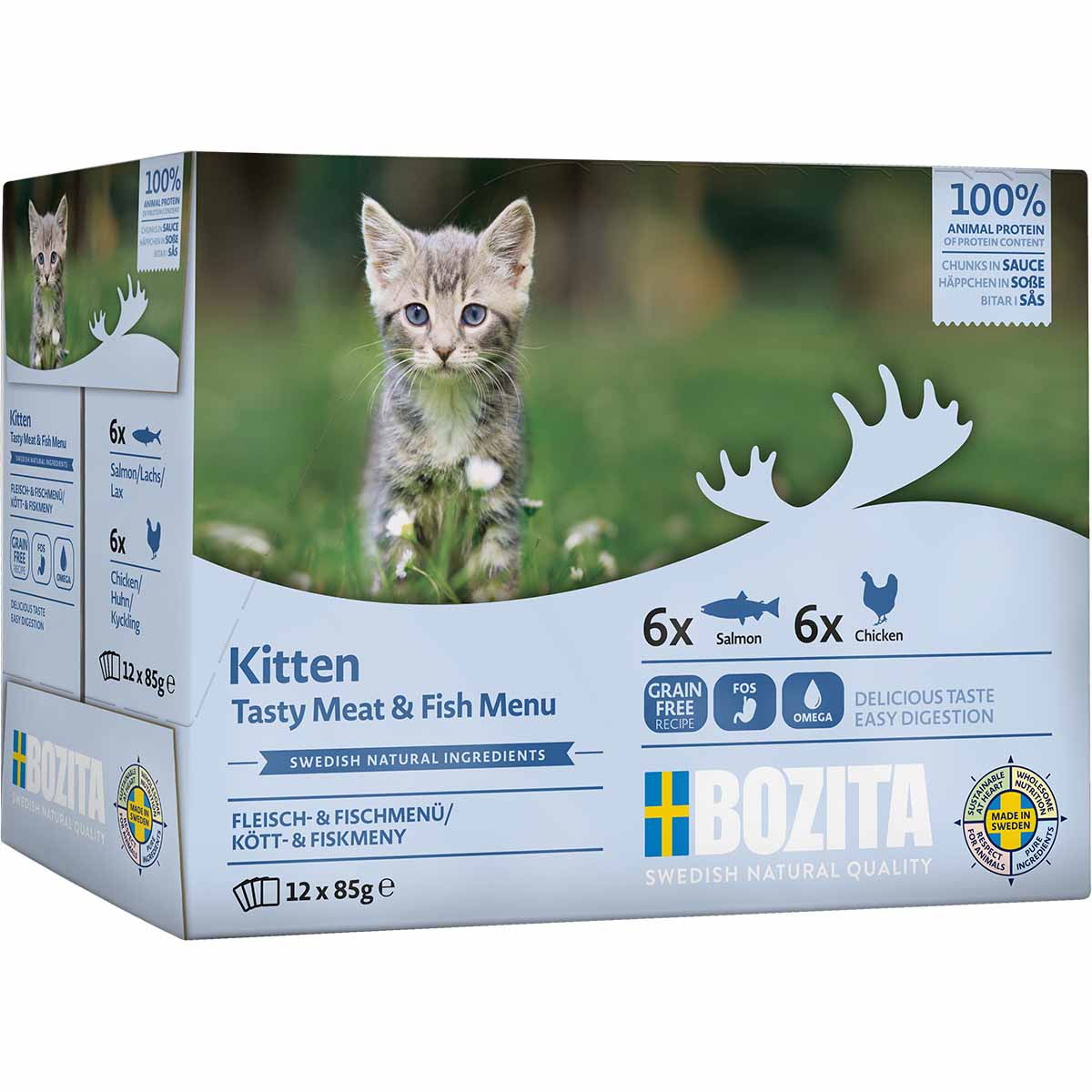 Bozita Pouch Häppchen in Soße Multibox Fisch &amp; Fleisch Kitten 12x85g