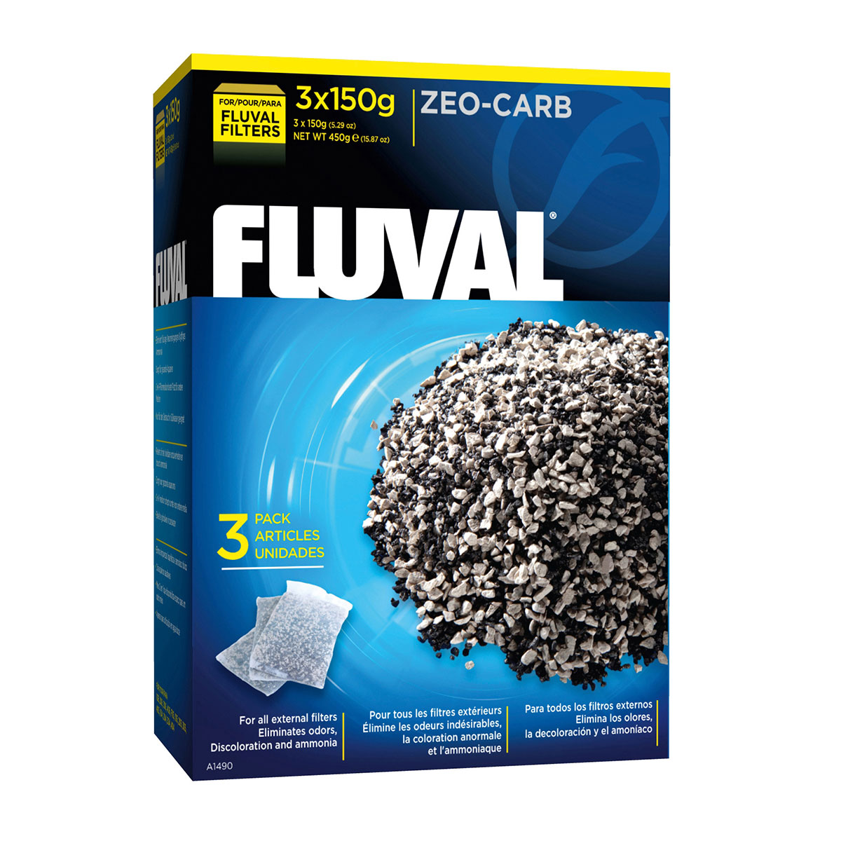 Fluval Zeo-Carb - Aktivkohle &amp; Ammoniak-Entferner 450g (3x150g)