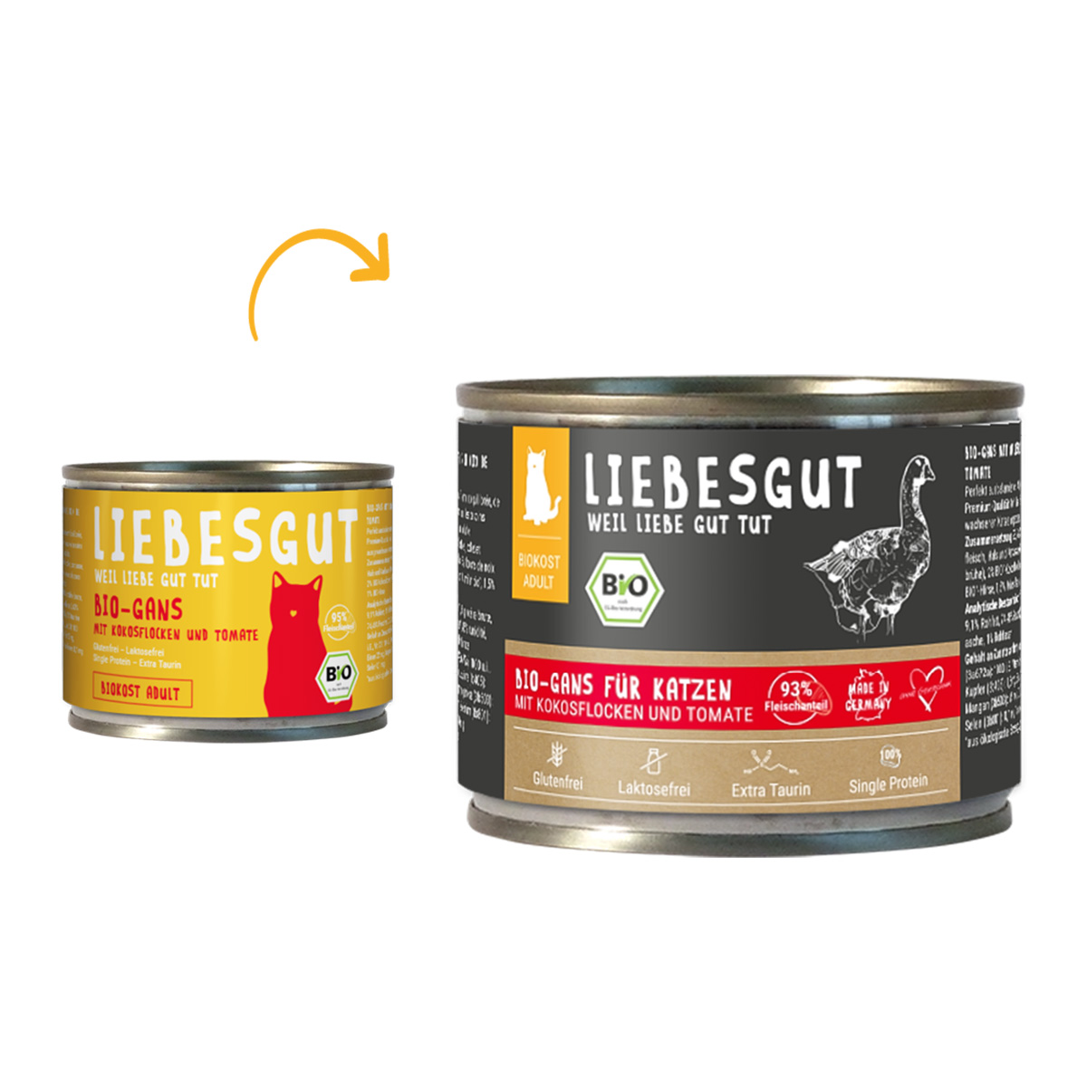 Liebesgut Biokost Adult Katze mit Gans, Kokos und Tomate