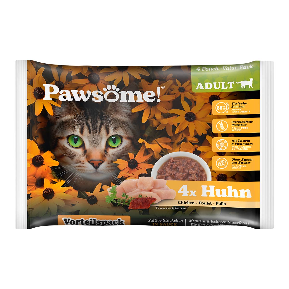 Pawsome Adult Huhn Flowpack 4x85g