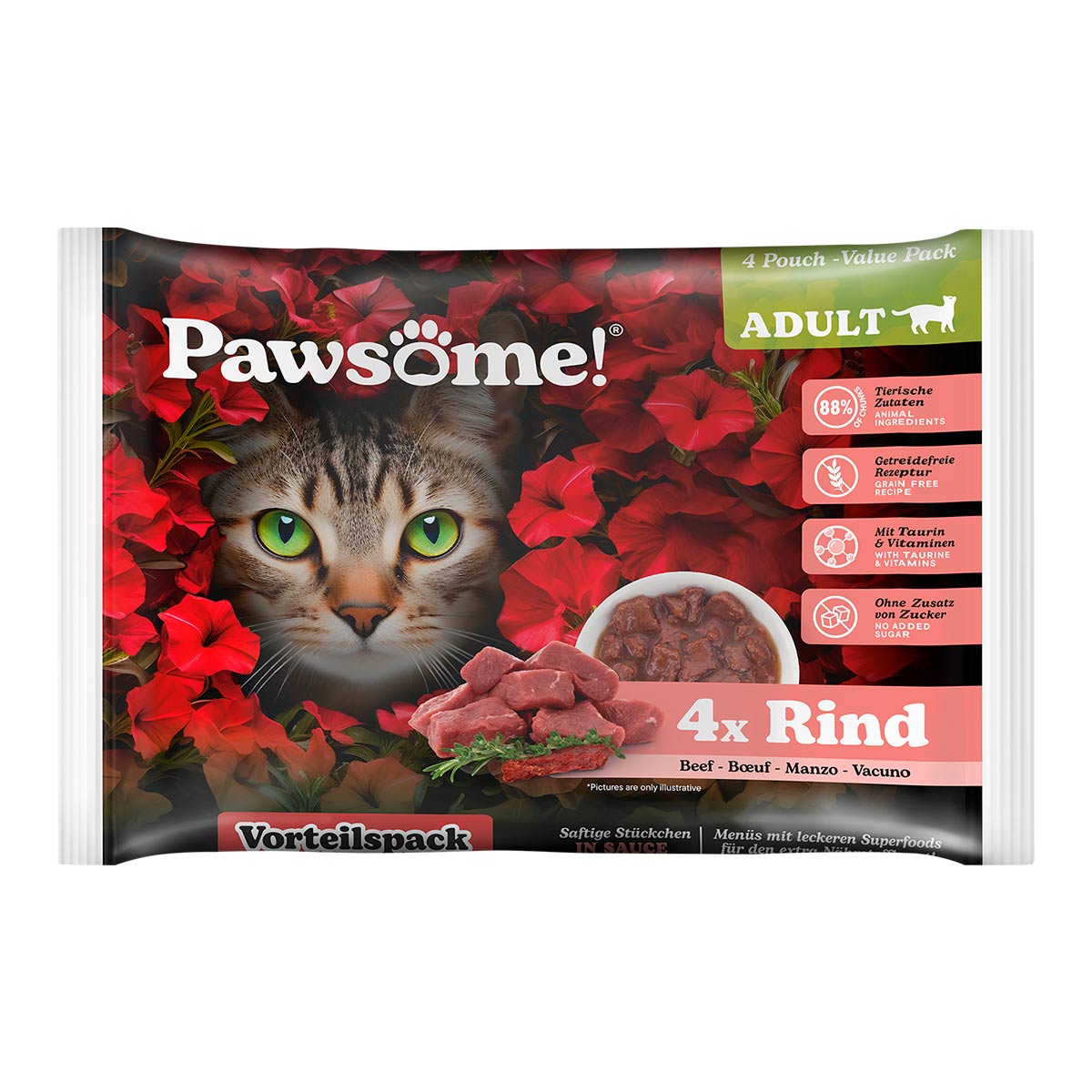 Pawsome Adult Rind Flowpack 4x85g